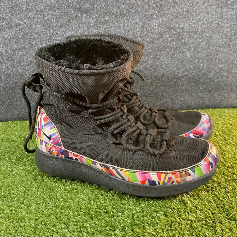 Nike Roshe One High Print GS Boots Youth SZ 6Y Womens SZ 7.5 Black 807744-002
